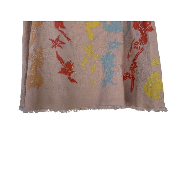 Intuitions A-line Skirt Tan Multicolored Floral Embroidered Linen 10 - Picture 7 of 10